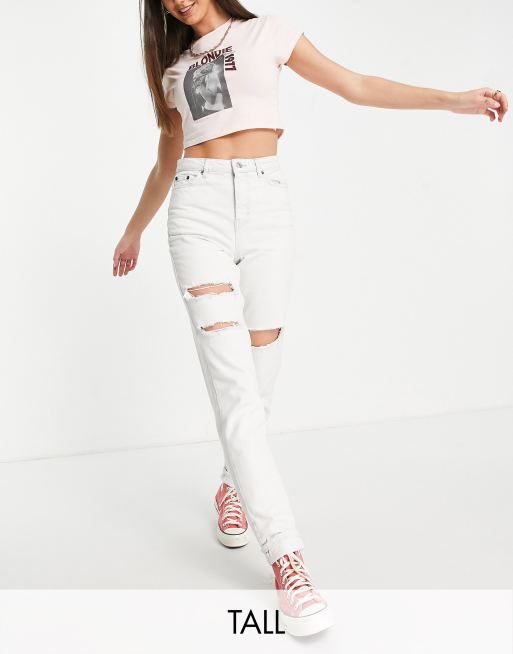 Topshop Tall super bleached ripped Mom jeans - MBLUE