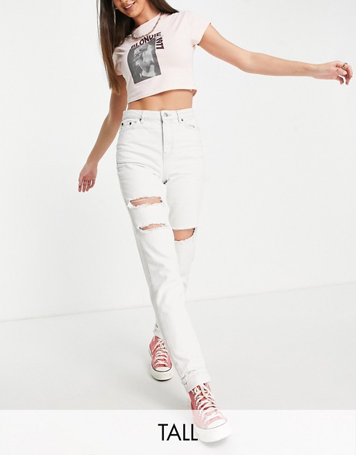 Topshop Tall super bleached ripped Mom jeans