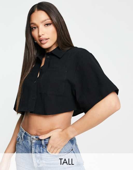 Topshop tall super crop shirt in black