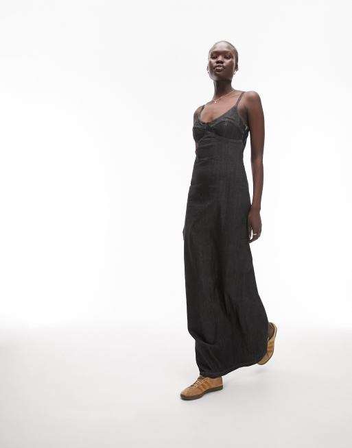 Topshop Tall – Svart slipklänning i denim 