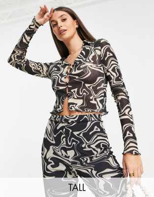 Topshop Tall swirl mesh shirt co-ord in beige - ASOS Price Checker