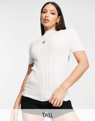 Topshop Tall knitted detailed tee in white - ASOS Price Checker