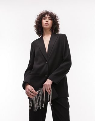 Topshop Tall Tailored relaxed slouch blazer in black