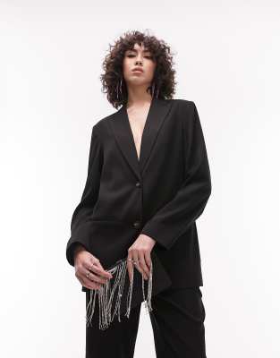 Topshop Tall Tailored Relaxed Slouch Blazer In Black In Black