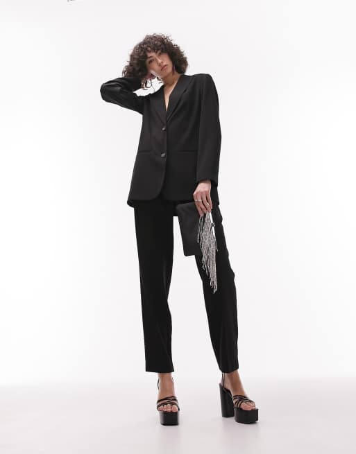 Topshop Tall tailored relaxed Slouch Blazer in Black