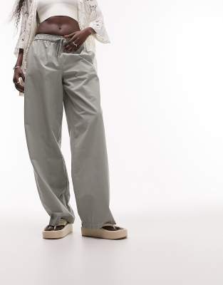 Topshop Tall Topshop Tall tie waist relaxed straight leg trouser in sage-Green