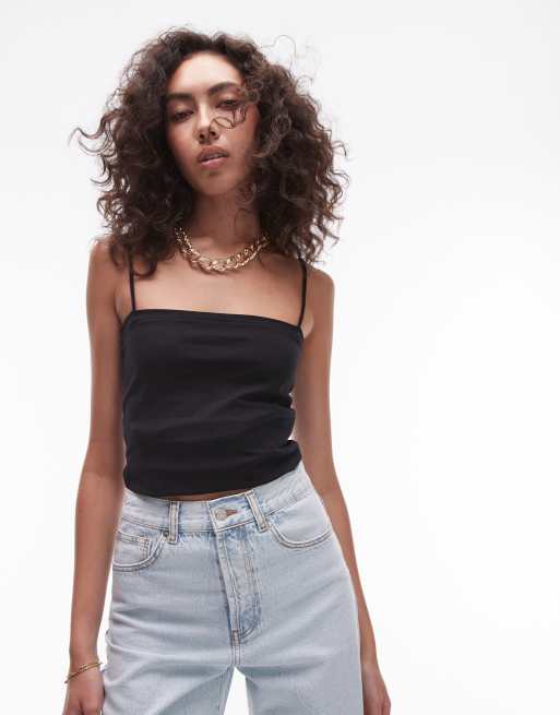 Topshop Tall - Top a tubino con spalline sottili nero