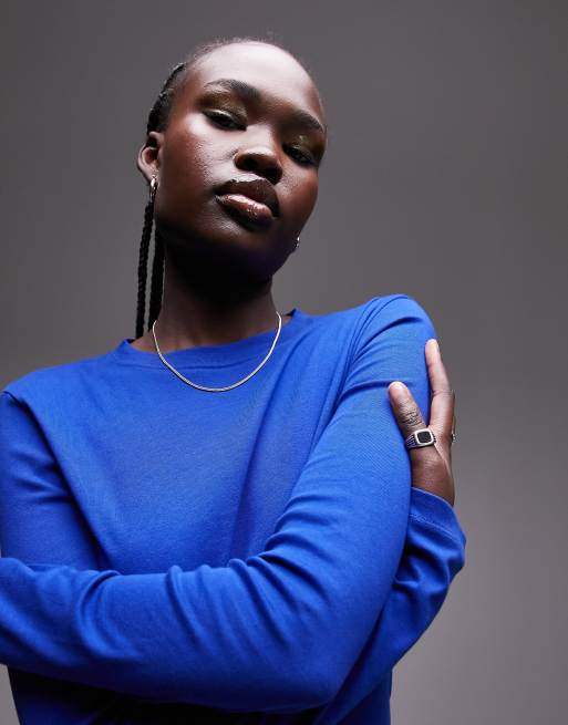 Topshop Tall - Top slim a maniche lunghe blu cobalto, 2 di 4