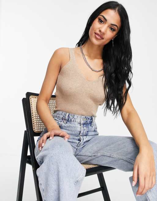 Topshop Tall – Trägertop aus Strick in Nerzbraun, 3 von 4
