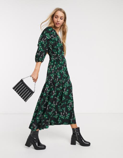 Topshop Tall twist front midi dress in green floral