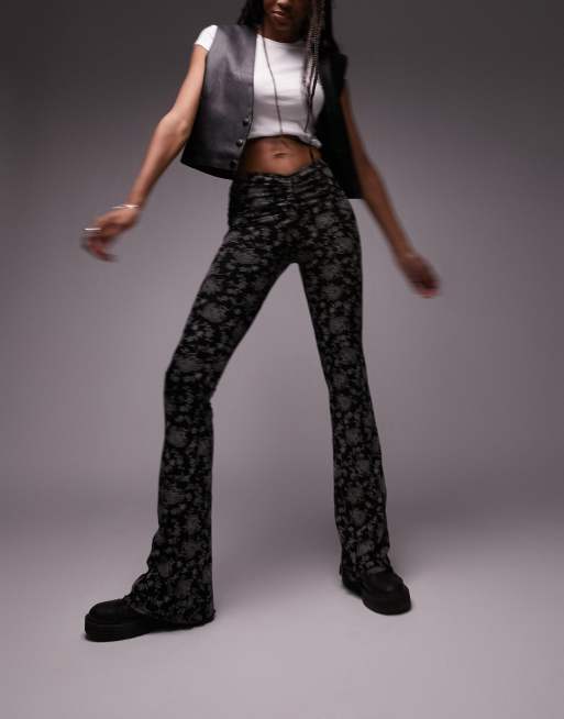 Topshop Hourglass skinny rib flared pants in black