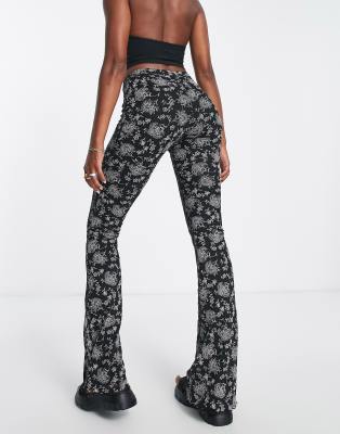 TOPSHOP Floral Mesh Seam Skinny Flare Trouser With Front Hem