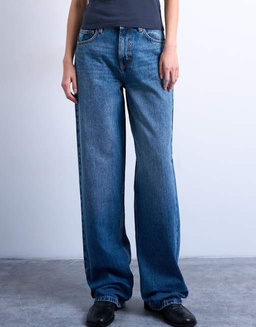 Topshop Tall - Vintageblå afslappede jeans med lav talje med rem, 4 af 5