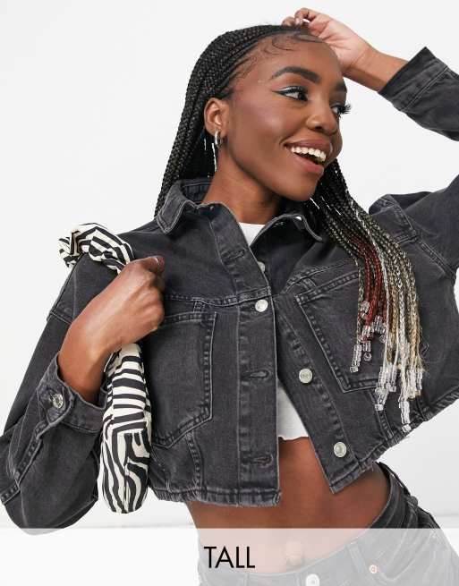 Black cropped denim jacket topshop sale