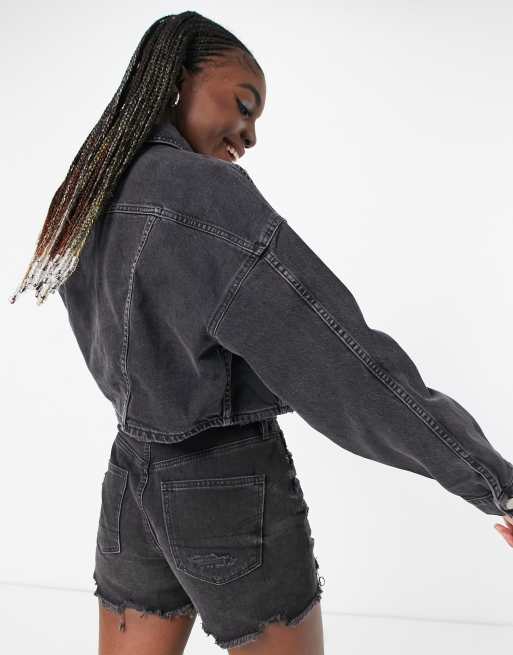 Topshop hacked off on sale crop denim jacket