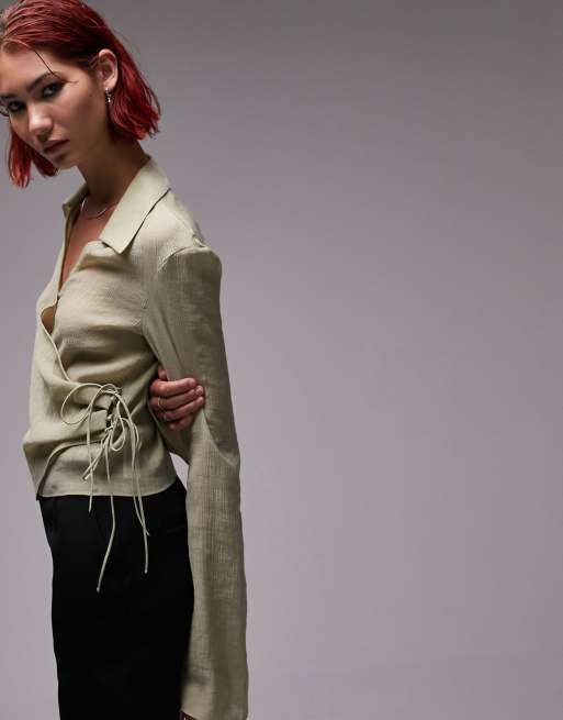 Topshop Tall – Wickeloberteil in Khaki mit Knopfleiste vorne, 4 von 4
