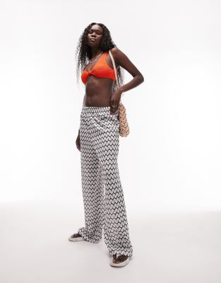 Topshop Tall Topshop Tall wide leg knit beach trouser in monochrome-Multi