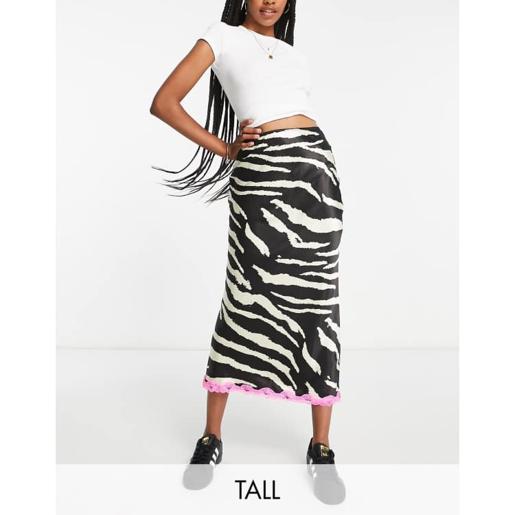 Pink zebra shop print midi skirt