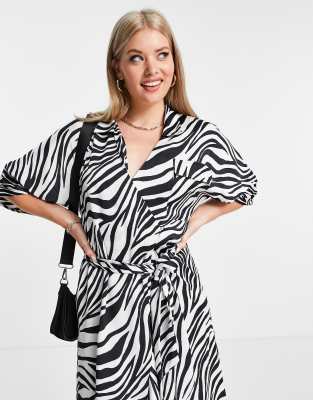 zebra pleated shirt dress