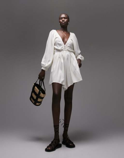 Topshop Tall – Zwiewny krótki kombinezon w kolorze kości słoniowej