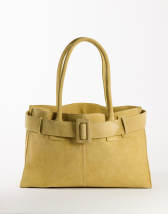 Topshop Tammy large real suede belt detail tote bag in buttermilk