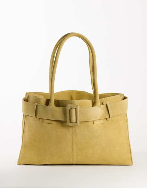 Topshop Tammy real suede belt detail tote bag in buttermilk - view 1