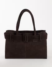 Topshop Tammy real suede belt detail tote bag in chocolate
