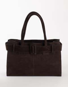 Tammy real suede belt detail tote bag in chocolate