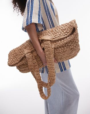 Topshop Tana Oversized Woven Straw Tote Bag In Natural-brown In Multi