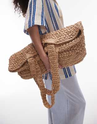 Topshop Tana oversized woven straw tote bag in natural