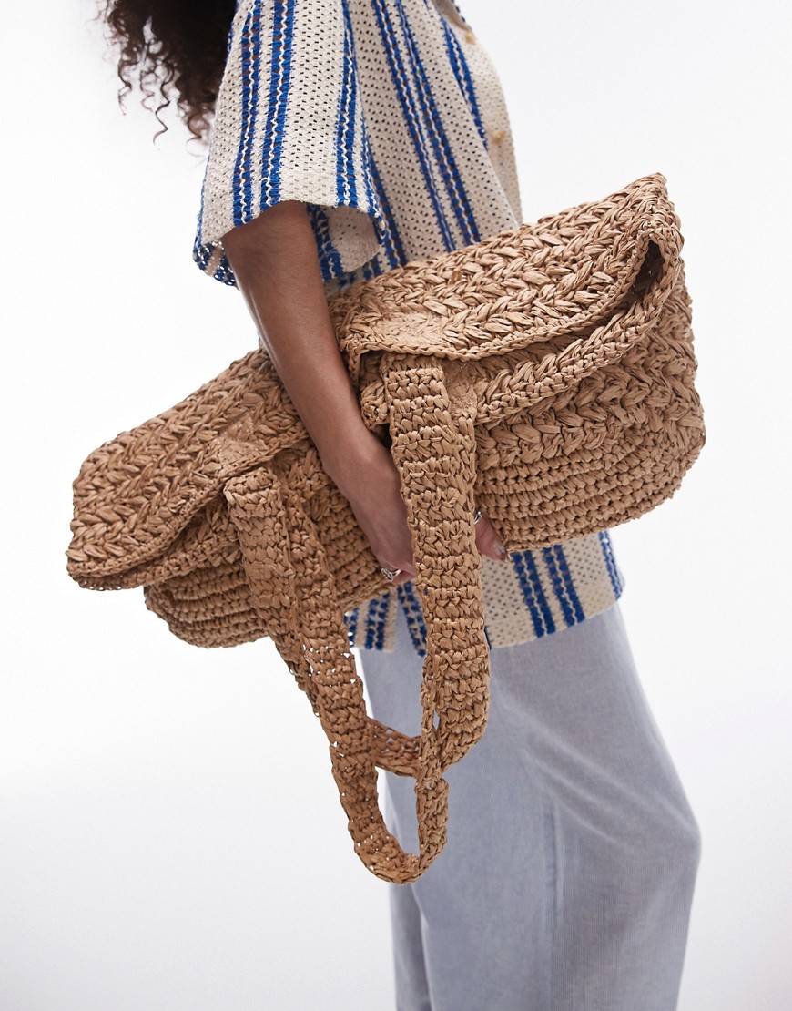 Tana oversized woven straw tote bag in natural-Brown