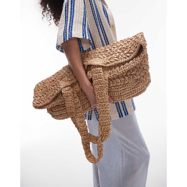 Topshop Tana oversized woven straw tote bag in natural ASOS