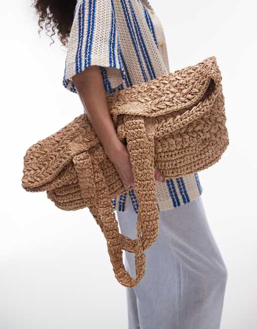 Topshop – Tana – Słomiana pleciona torba typu tote oversize w naturalnym kolorze