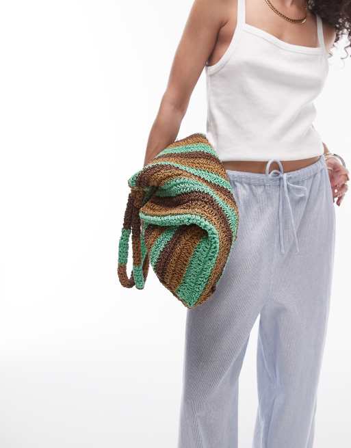 Topshop - Tana - Tote bag oversize en paille tressée - Vert à rayures, 2 de 4