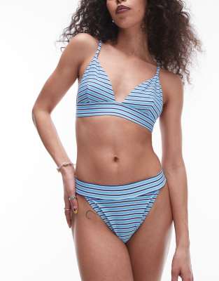 Topshop - Tanga-Bikini-Oberteil in Blau mit Streifen