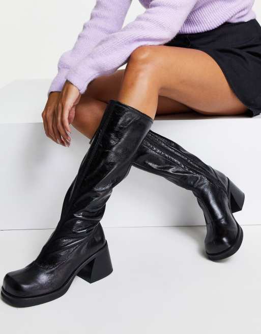 huurling logboek Eigendom Topshop Tango knee high leather boot in black | ASOS