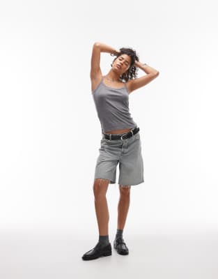 Topshop Tank Top With Scallop Trim In Gray