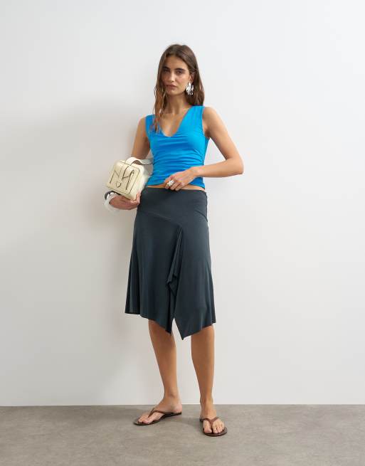 Topshop – Tanktop in Blau mit V-Ausschnitt und seitlicher Raffung, 3 von 4
