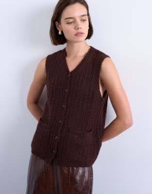 Topshop - Tanktop in Braun aus Strukturstrick mit Tasche-Brown