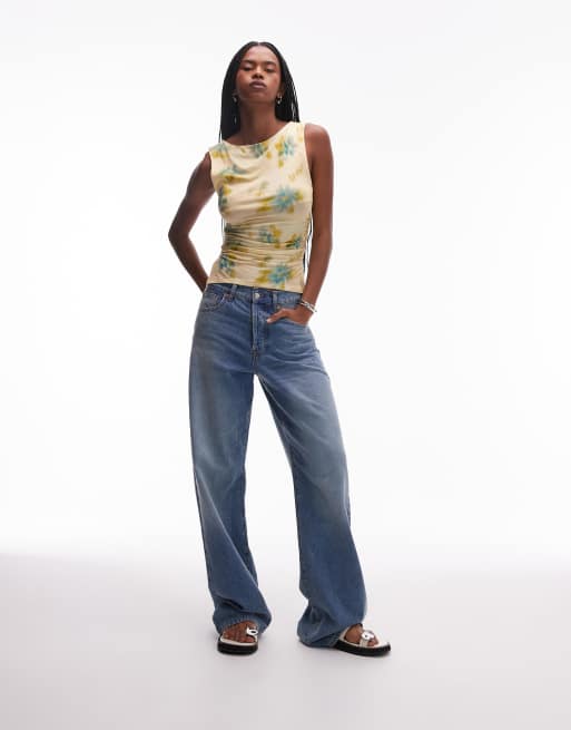 Topshop – Tanktop in Buttermilchgelb mit verschwommenem Blumenmuster und U-Boot-Ausschnitt, 2 von 4