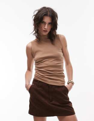 Topshop - Tanktop in Buttertoffee-Braun mit hochgeschürzten Seiten