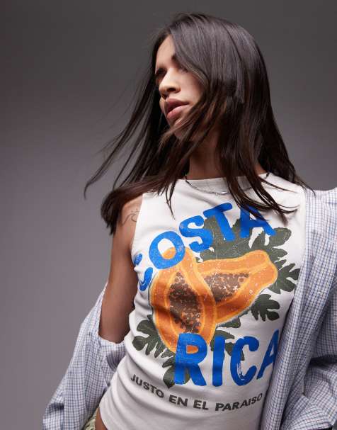Topshop – Tanktop in Ecru mit „Costa Rica“-Grafikprint - view 1