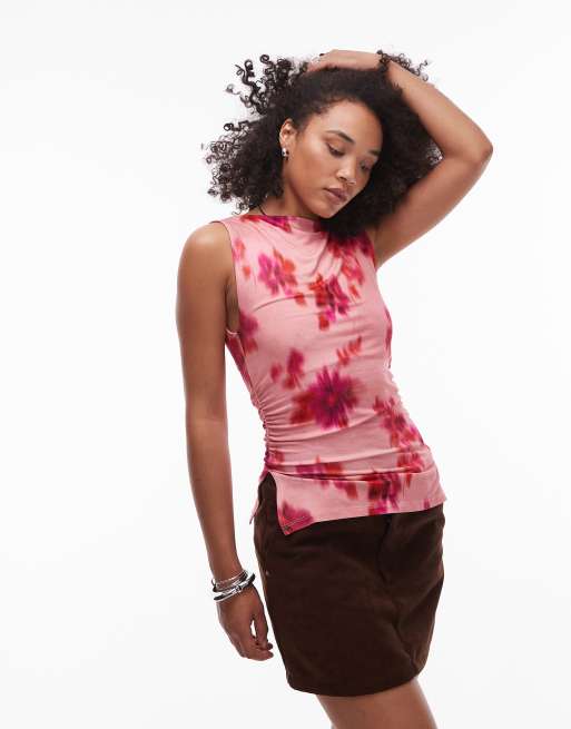 Topshop – Tanktop in Rosa mit verschwommenem Blumenmuster und U-Boot-Ausschnitt, 3 von 4