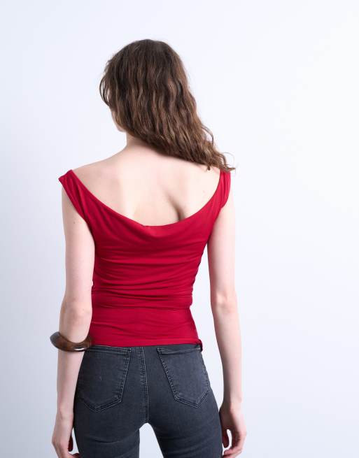 Topshop cowl neck tank top in red