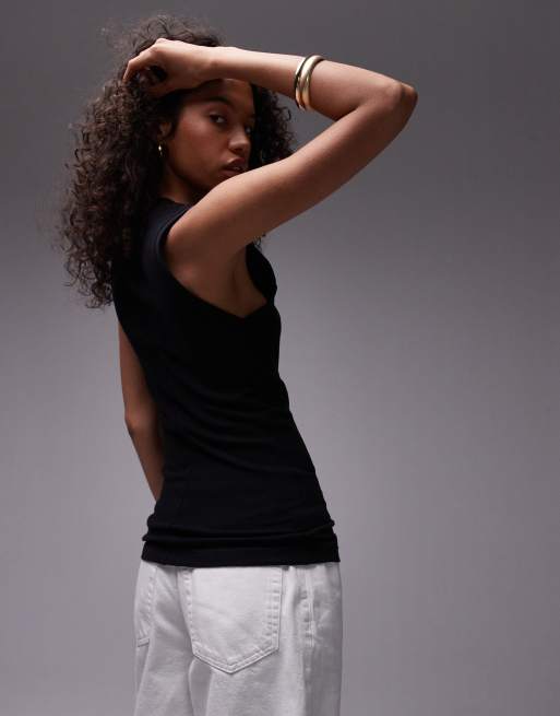 Topshop – Tanktop in Schwarz mit hohem U-Ausschnitt, 2 von 4