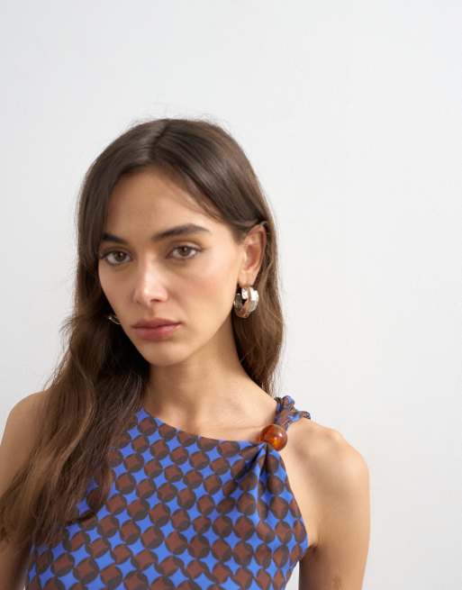 Topshop tanktop med geometrisk print og perler i blå, 4 af 4