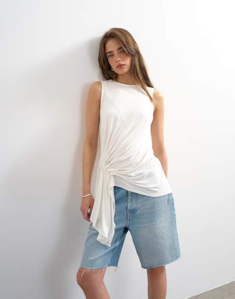 Topshop - Tanktop met gedrapeerd detail aan de zijkant in wit - view 1