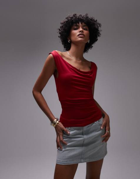 Topshop - Tanktop met gedrapeerde halslijn in rood - view 1