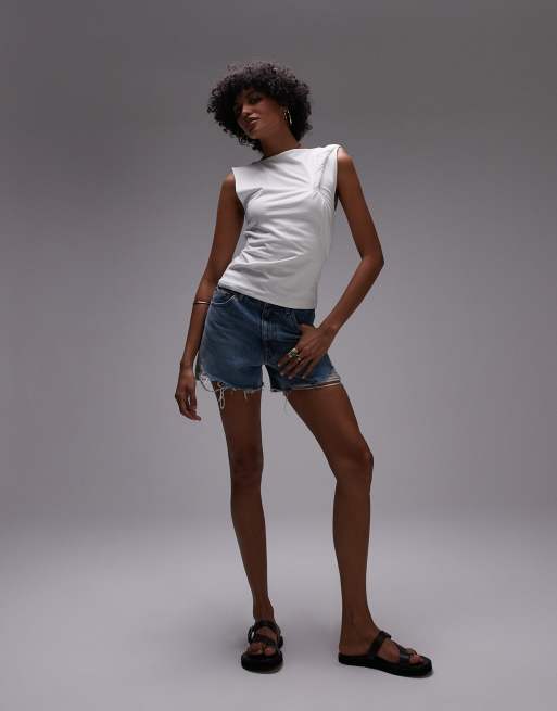 Topshop - Tanktop met geknoopte schouder in ivoorwit, 2 van 4