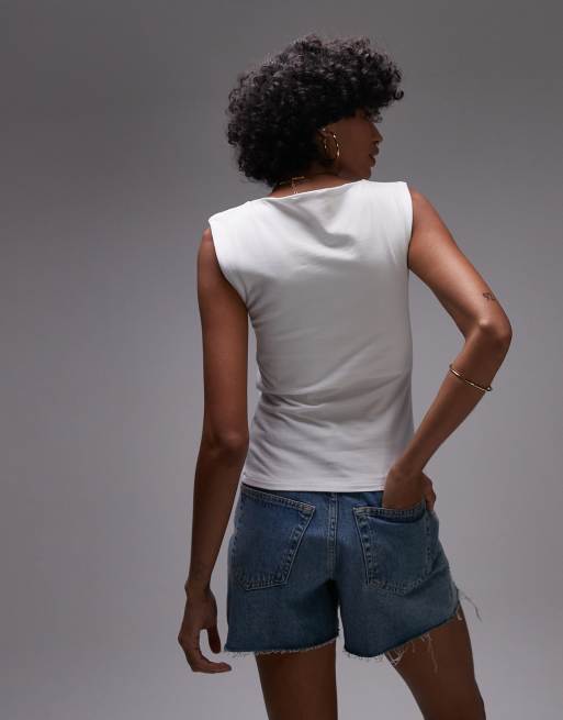 Topshop - Tanktop met geknoopte schouder in ivoorwit, 4 van 4